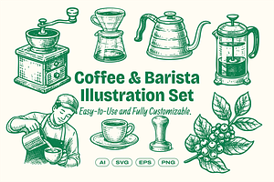 Coffee & Barista Illustration Set