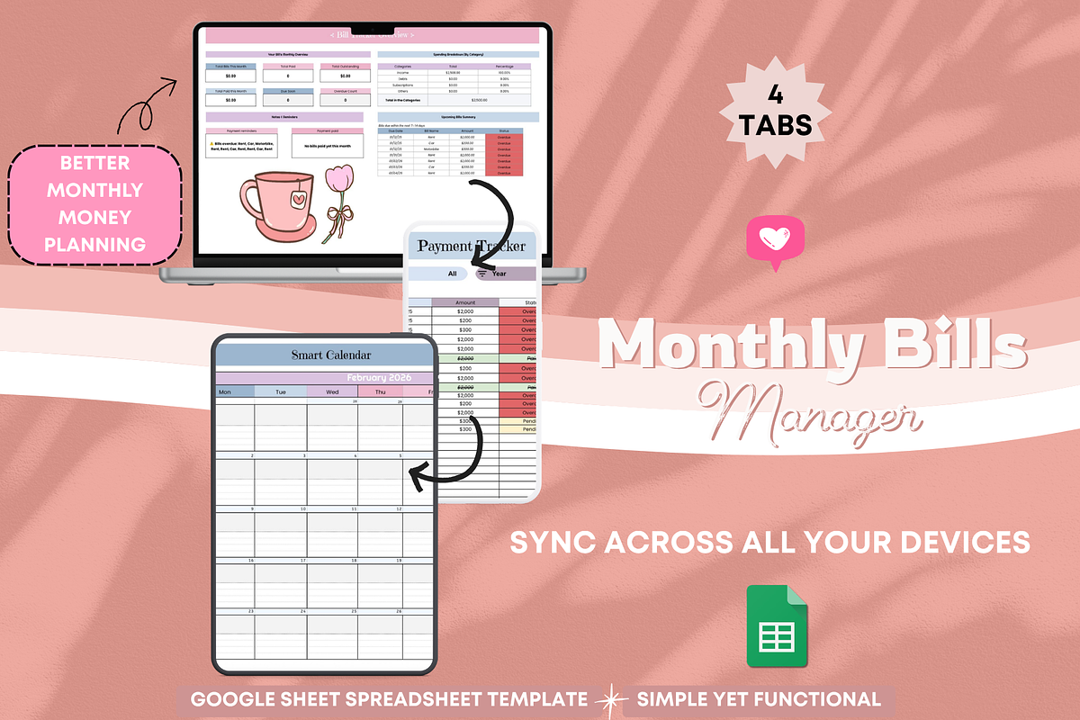 Monthly Bills Manager Spreadsheet, a Stationery Template by bellaROSEworkshop (Photo 4 of 6)