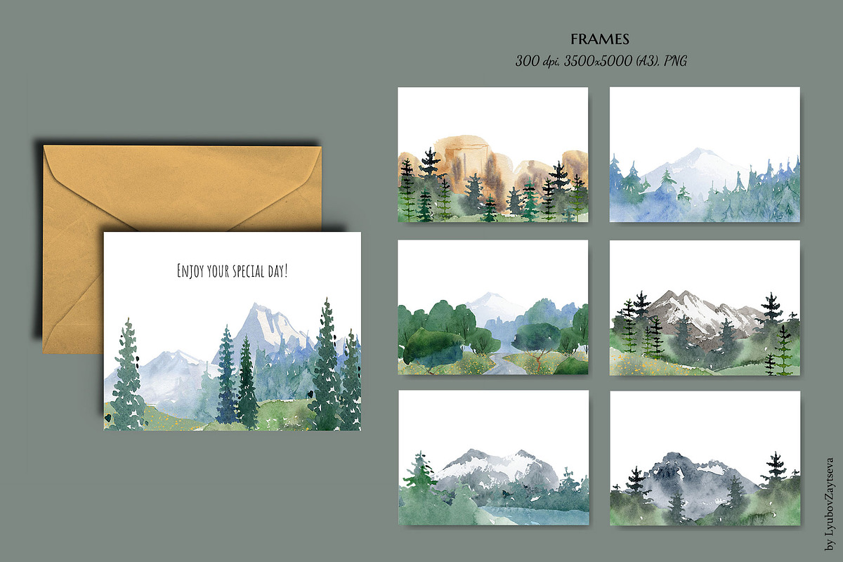 watercolor landscape creator clipart, a Decorative Illustration by LyubovZaytseva (Photo 21 of 27)