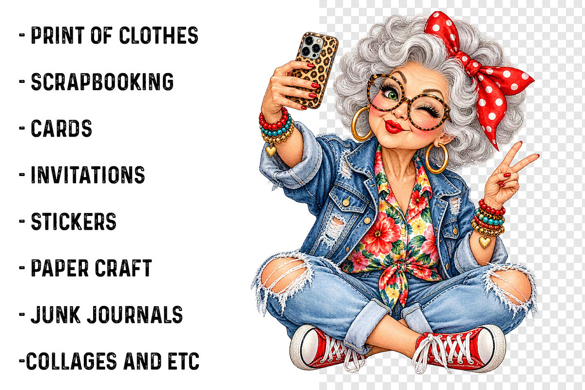 Funny Elderly Lady Clipart PNG, a Work Illustration by SinaCreation (Photo 3 of 6)