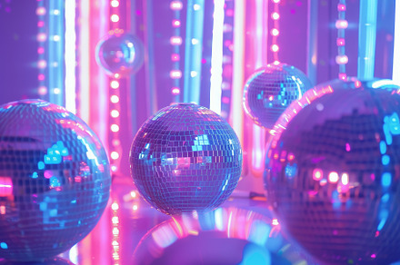 Several reflective disco balls arran, a Photo by Iftikhar Alam