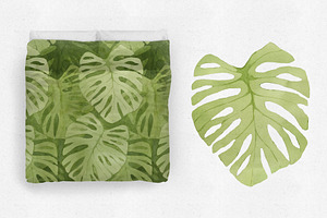 Watercolor Monstera Seamless Pattern