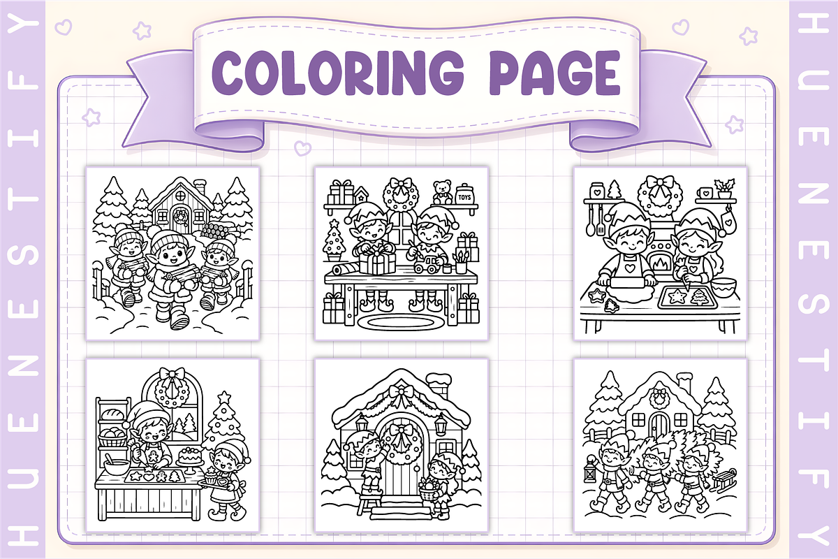 Elves Life Coloring Book, a Seasonal Illustration by HueNestify (Photo 3 of 4)