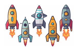 Five cartoon rockets colorful, a Transportation Illustration by Vectorstockersland