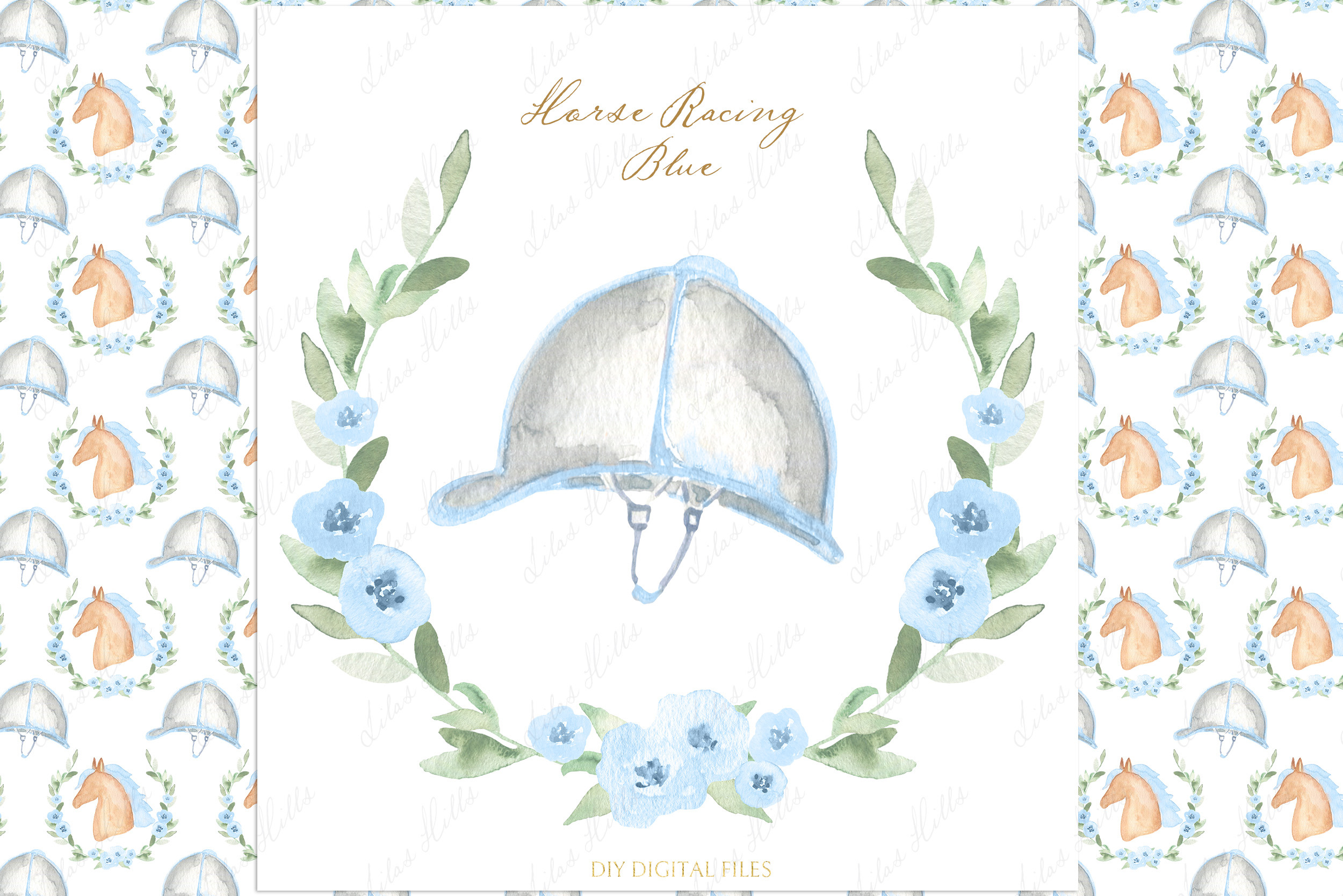 Horse Racing Blue Kentucky Derby by Labfcreations  Creative Market