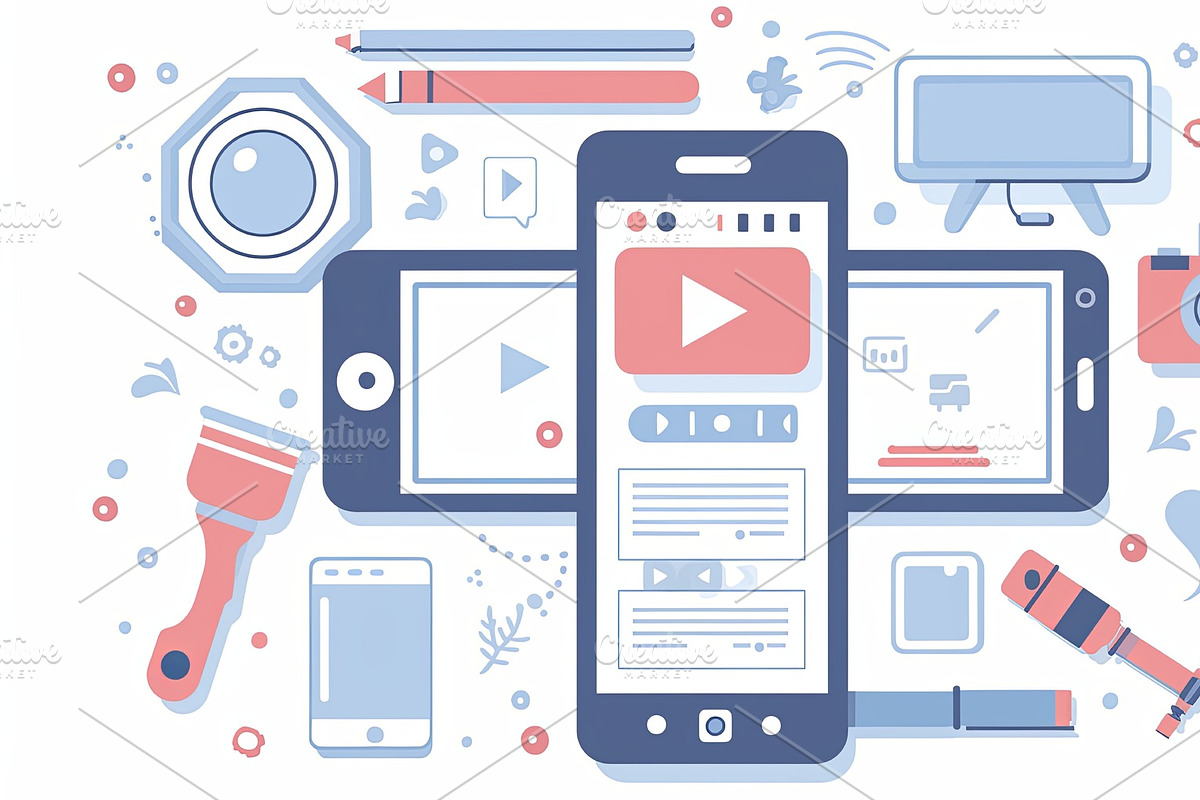 Digital devices showcasing online media and applications in a modern illustrati, an Illustration by AS photostudio