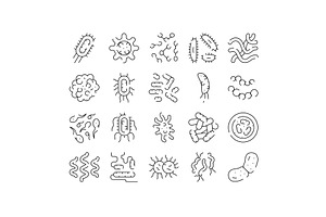 Bacteria and virus microbe icon set, an Illustration by pikepicture