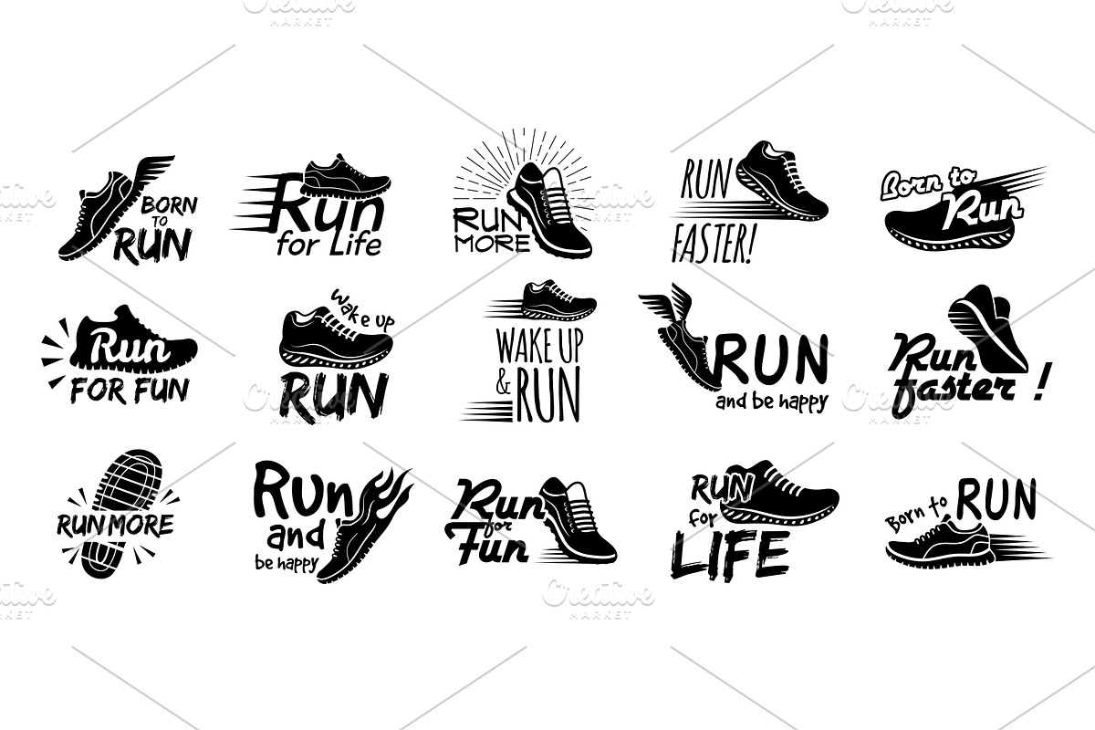 Run labels. Badges collection with, a Sport Illustration by Onyx
