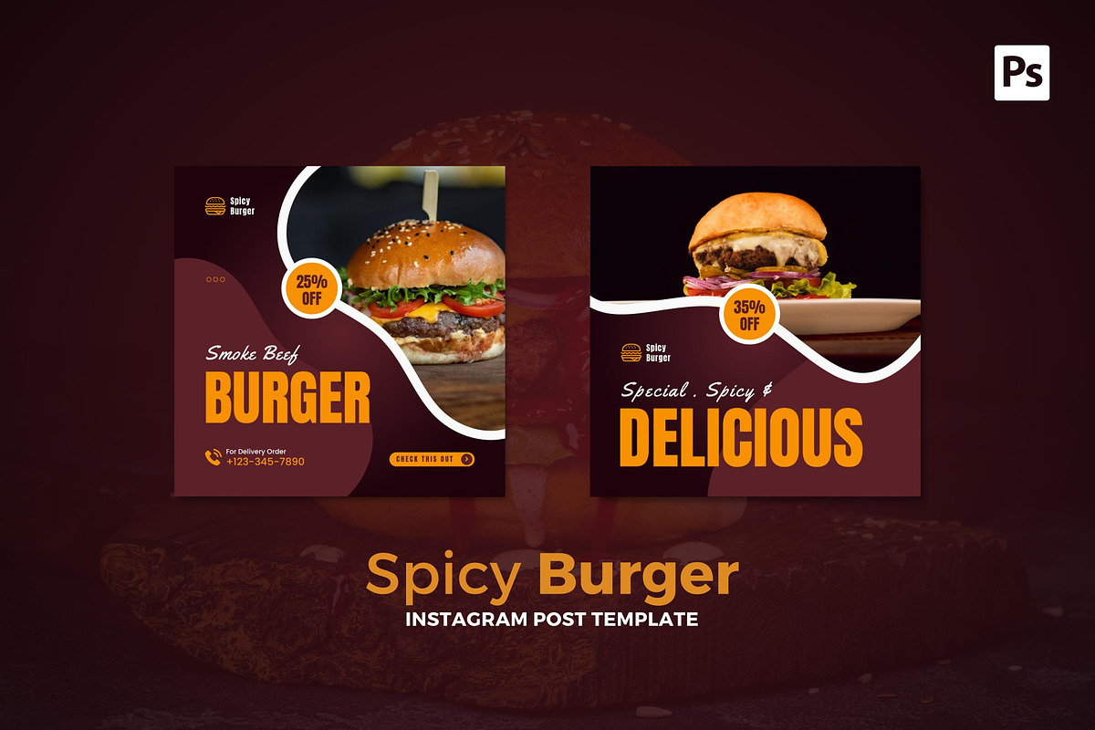 Spicy Burger Instagram Post, a Social Media Template by CavenArt (Photo 2 of 5)