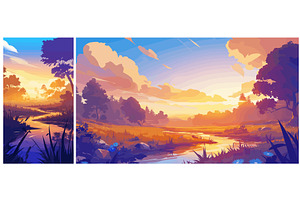 Forest at sunset background. Natural, an Illustration by Stock-Smart-Start