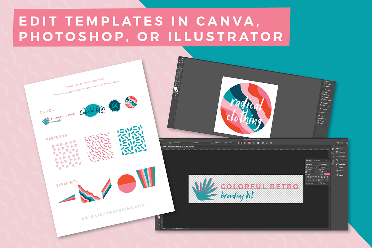 Pre-Made Brand: Colorful Retro, a Branding & Logo Template by Liseno Designs (Photo 4 of 4)