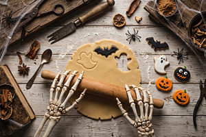 halloween, a skeleton cooking