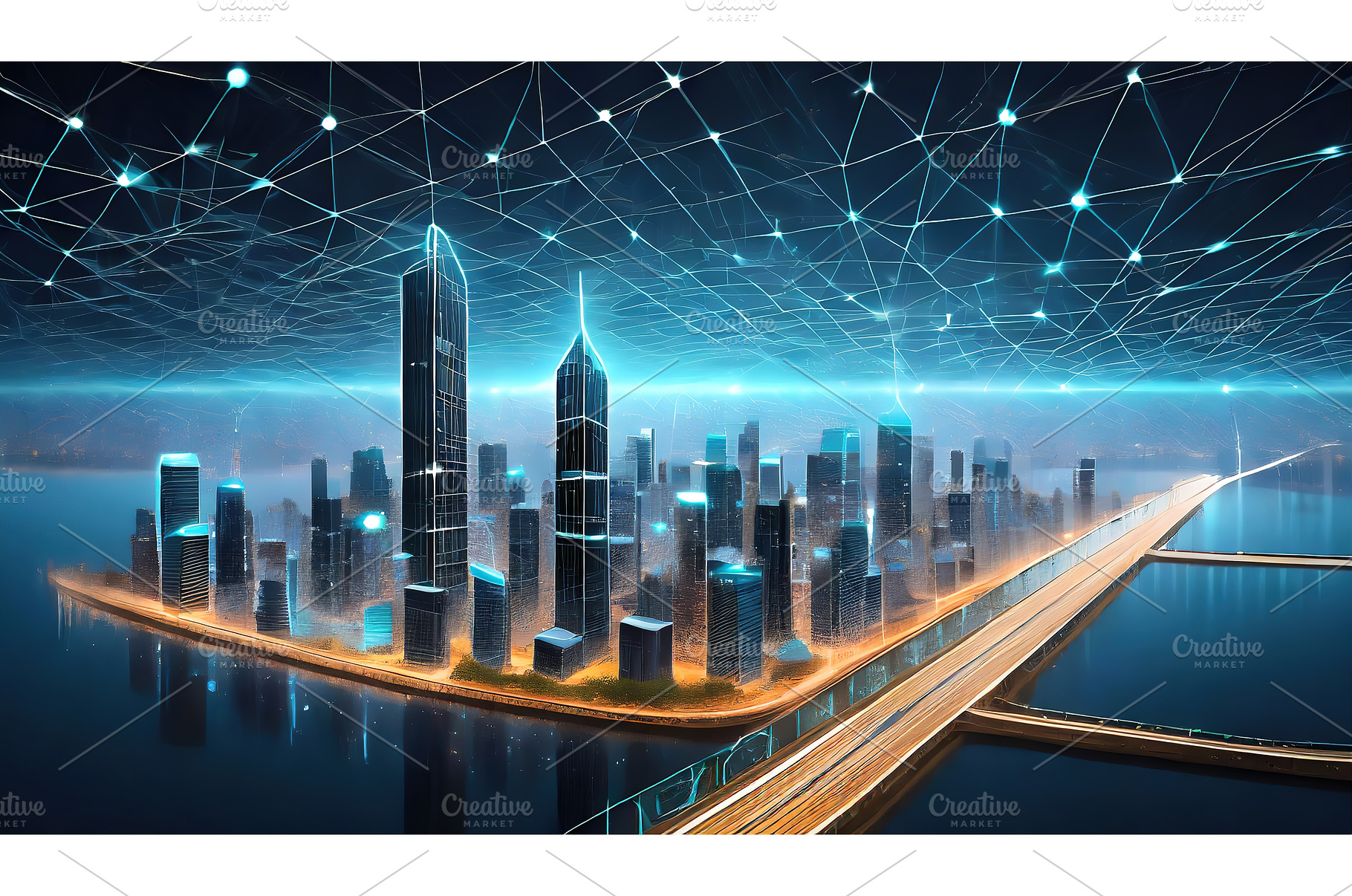 Futuristic cityscape at night with, an Architecture Photo by Igor Tichonow