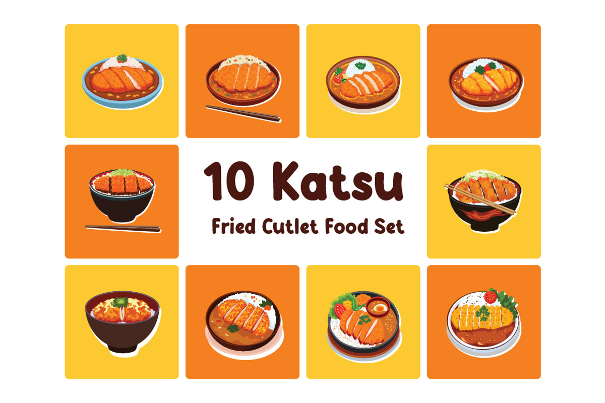 10 Katsu Fried Cutlet Food Set, a Food Illustration by jongcreative (Photo 1 of 4)