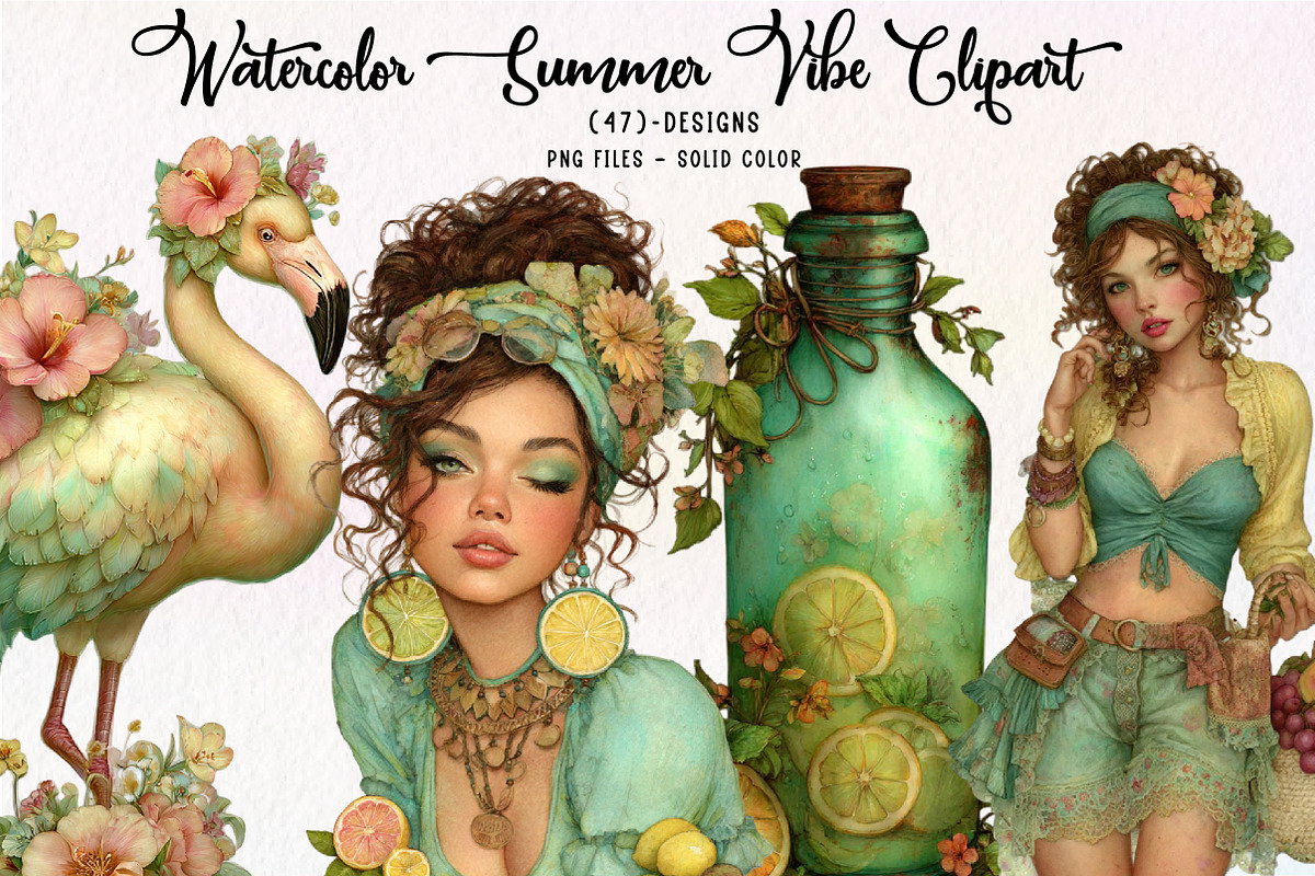 Watercolor Summer Vibe Clipart, an Illustration by CreationArt (Photo 1 of 7)
