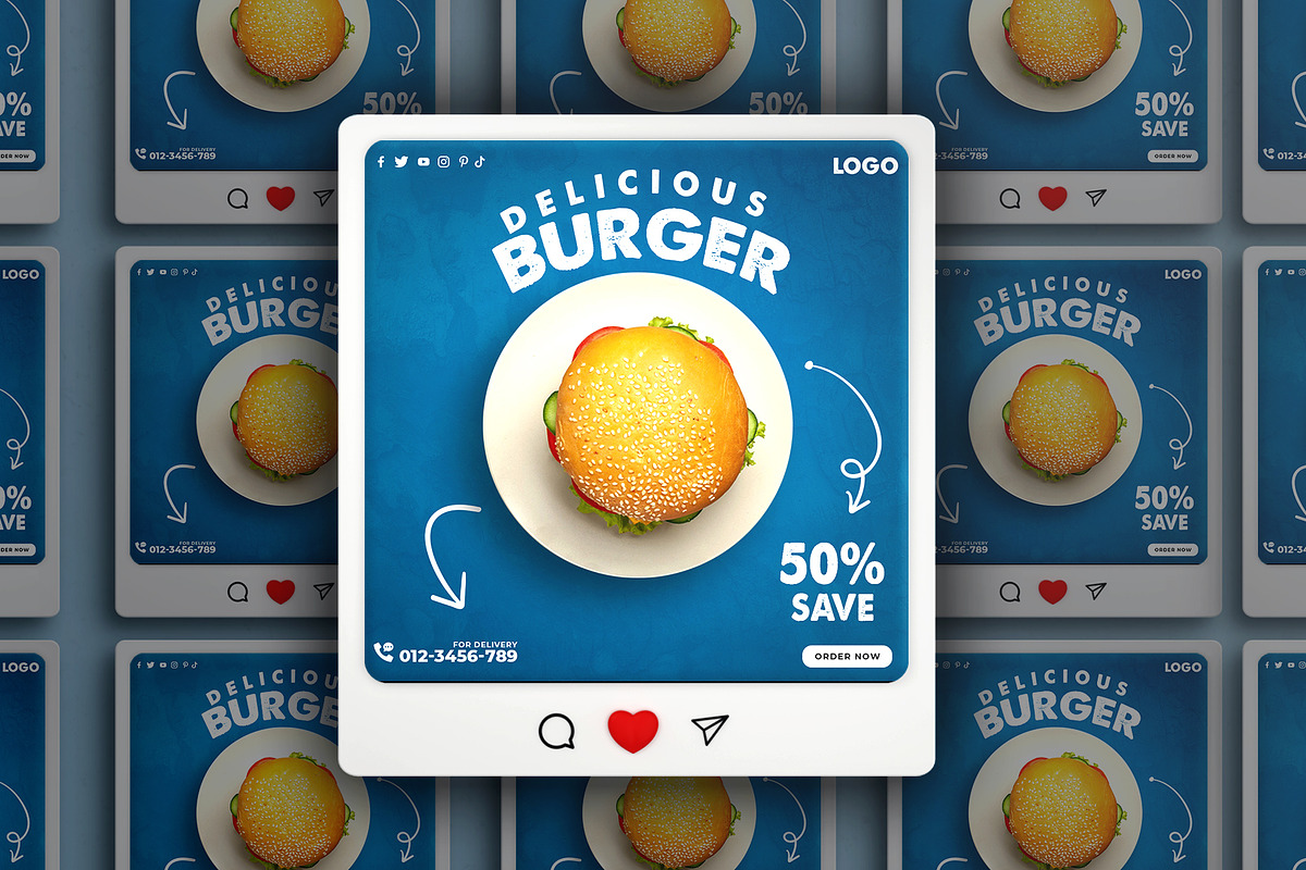 Burger social media template, a Social Media Template by Hafsa Studio 85