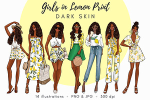 Girls In Lemon Print - Dark Skin