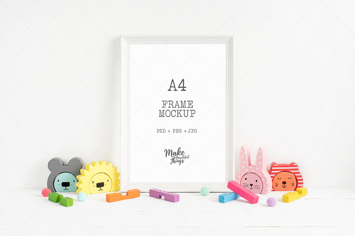 Nursery A4 Frame Mockup, a Print Template by Make Beautiful Things (Photo 1 of 6)
