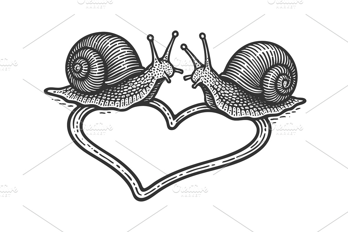 Romantic snails forming heart shape, an Animal Illustration by AlexArt