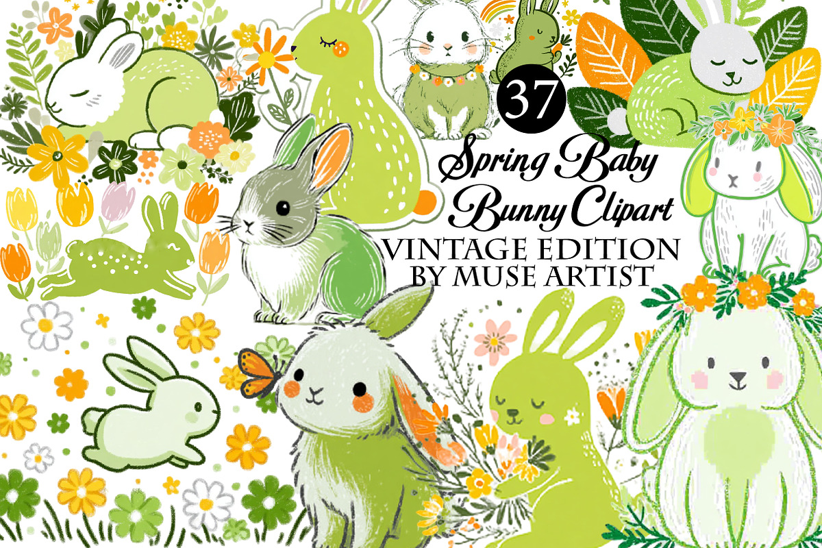Spring Baby Bunny Clipart, an Illustration by DreamArtGraphic (Photo 1 of 8)