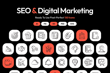 Seo and Digital Marketing Icons, an Icon by Brickclay