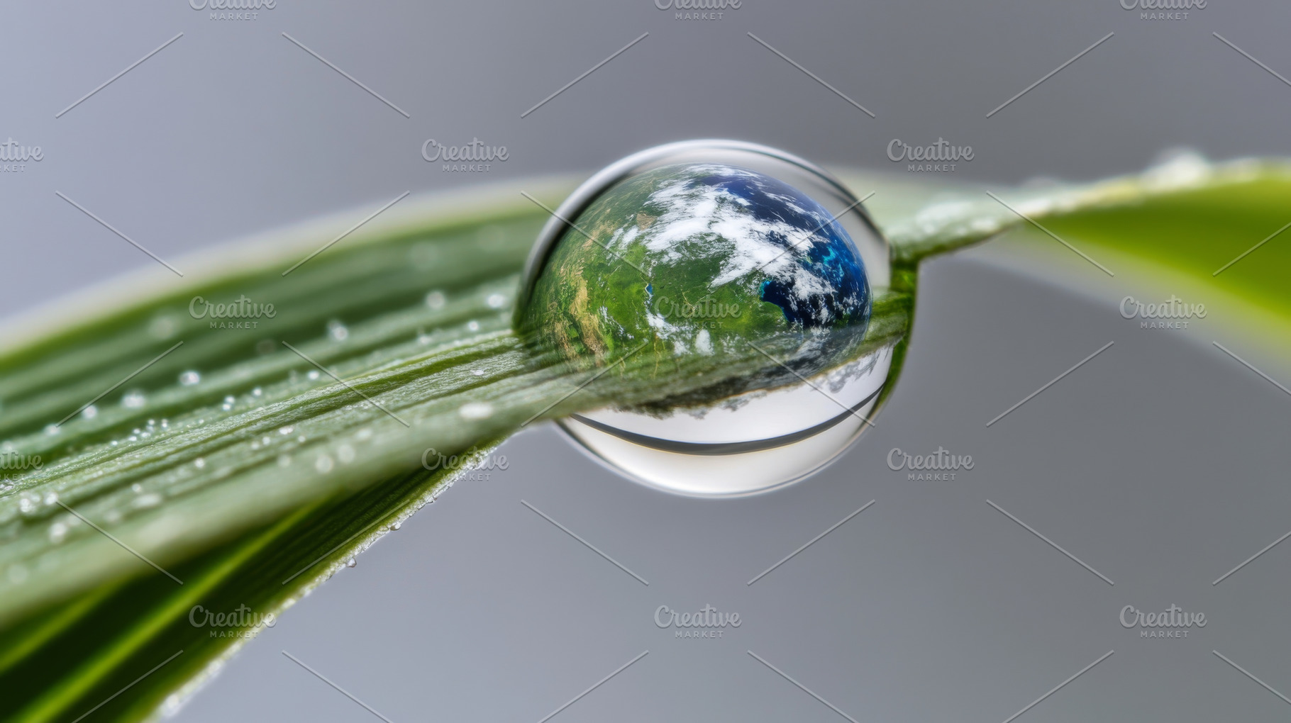 Earth Day concept with globe in Water droplet reflecting sky and, a Photo by Dvoevnore photos