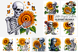 Skeleton Hugging Sunflower PNG, a Graphic by Clipart Bloom