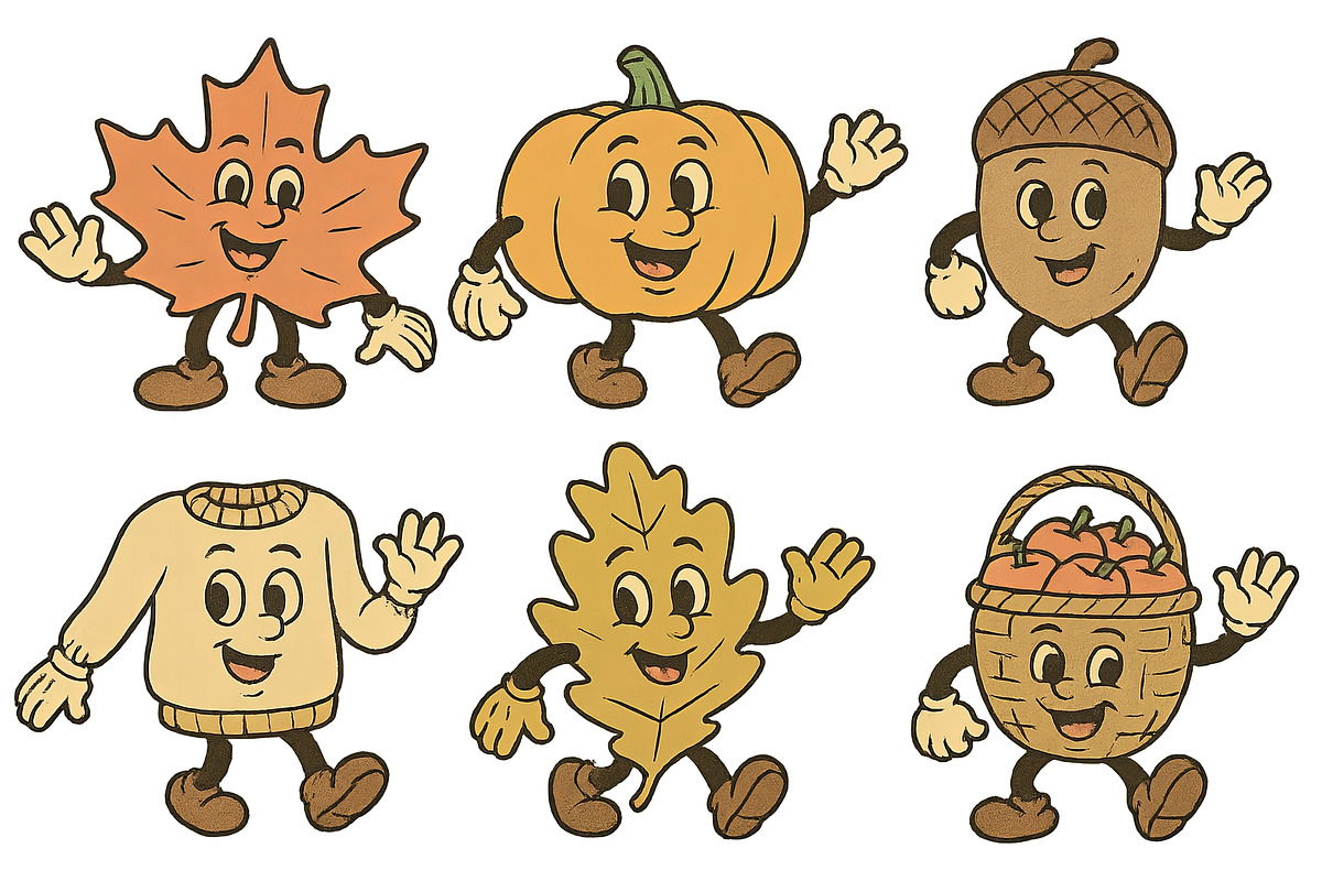 Vintage autumn personages set with p, an Illustration by Dvoevnore photos