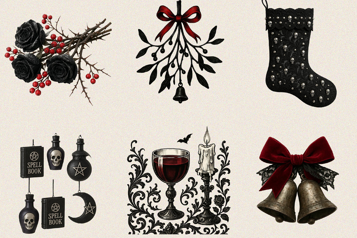 Watercolor Gothic Christmas Clipart, an Illustration by SVGArt (Photo 7 of 8)
