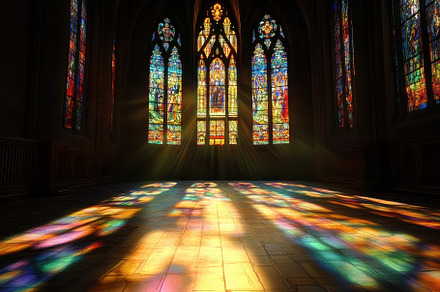 A church with stained glass windows, a Wallpaper Photo by Pavel_design