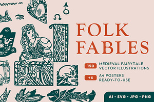 Folk Fables – 150 Illustration Set, a Decorative Illustration by JuliBelushi