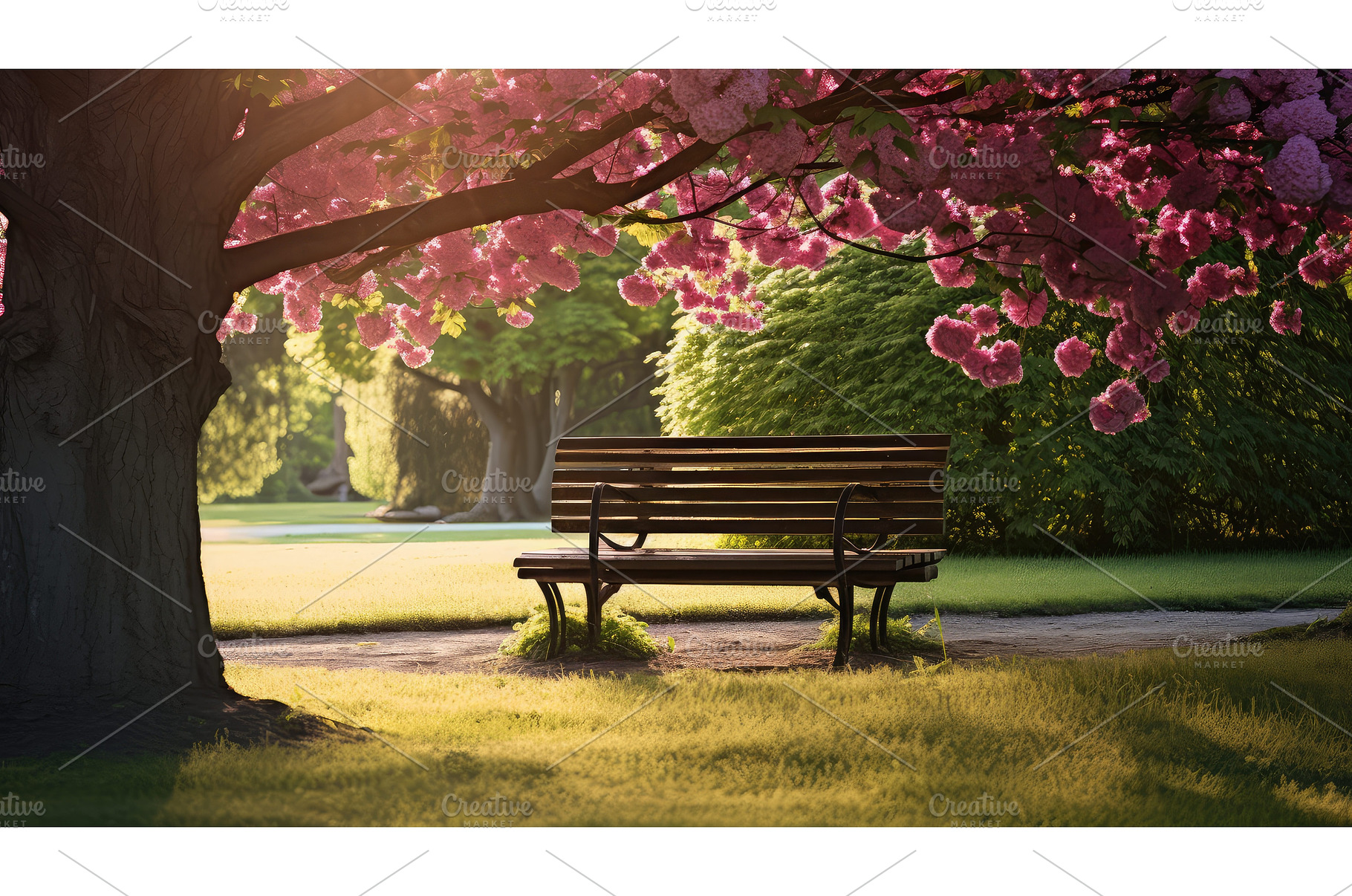 nature park with bench ai generated, a Sports & Recreation Photo by pikepicture
