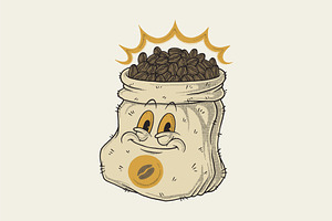 a sack of coffee mascot, a Food Illustration by Judsart
