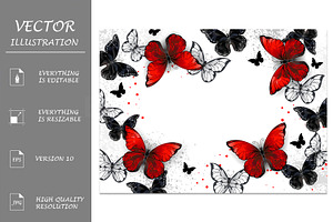 Red butterflies on white background, a Decorative Illustration by blackmoon9