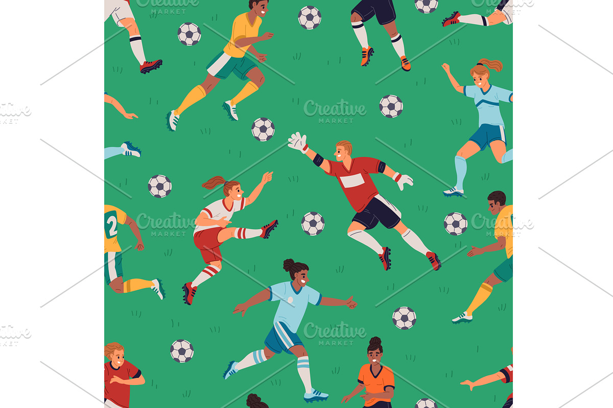 Soccer players seamless pattern, a Sport Illustration by Vectorbuum