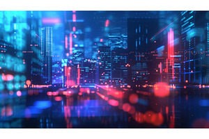 Futuristic cityscape with neon, a Technology Illustration by Sergey Kotenev