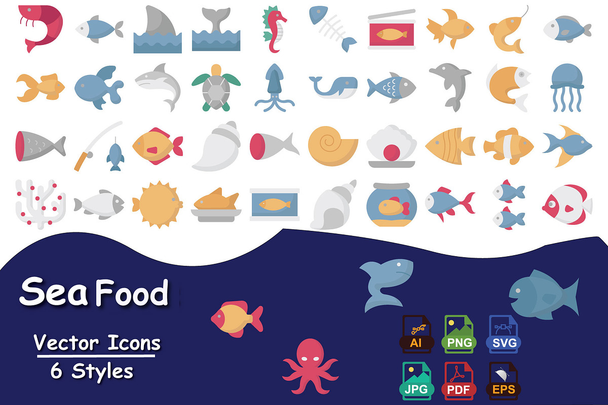 Premium Sea Food Vector Icons, an Outline Icon by Vector Portal (Photo 1 of 6)