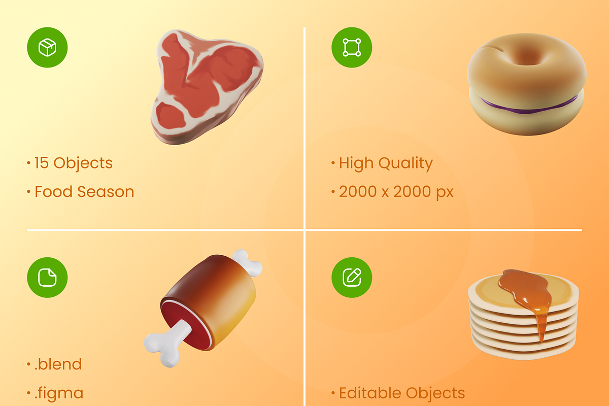 Food 3D Illustration, a Food & Drink 3D Model by Vektora Studio (Photo 2 of 6)