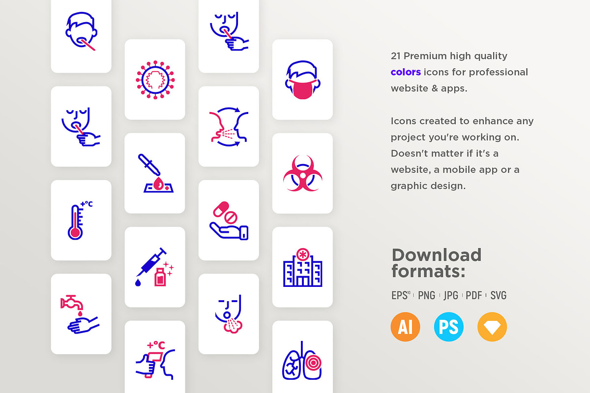 Coronavirus COVID-19 | 42 Icons Set, an Outline Icon by Marina Silence (Photo 10 of 17)