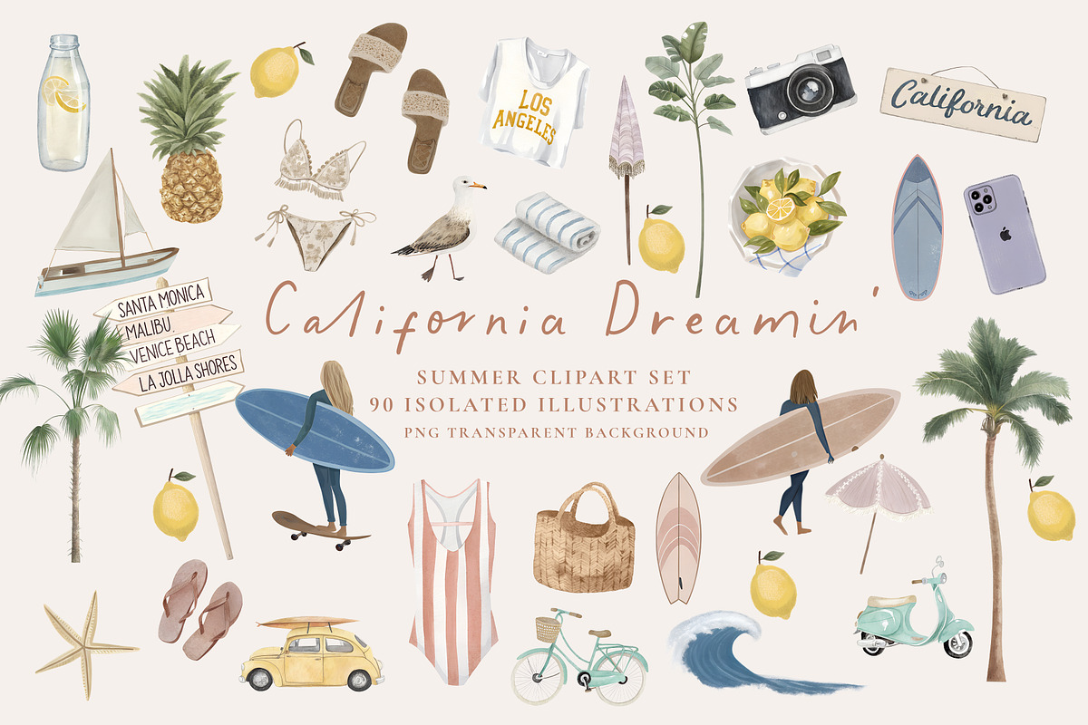 California Dreamin' - Summer clipart, a Graphic by Paper Flowers Studio (Photo 1 of 5)