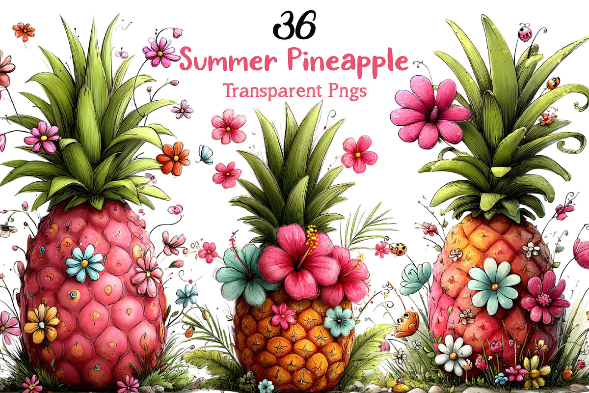 Summer Pineapple Clipart, an Illustration by Craft Nest (Photo 1 of 12)