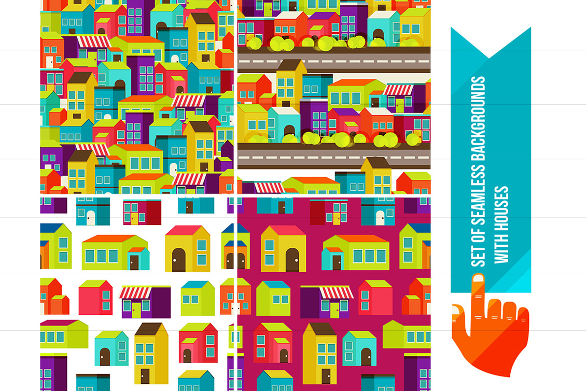 4 Seamless Backgrounds With Houses