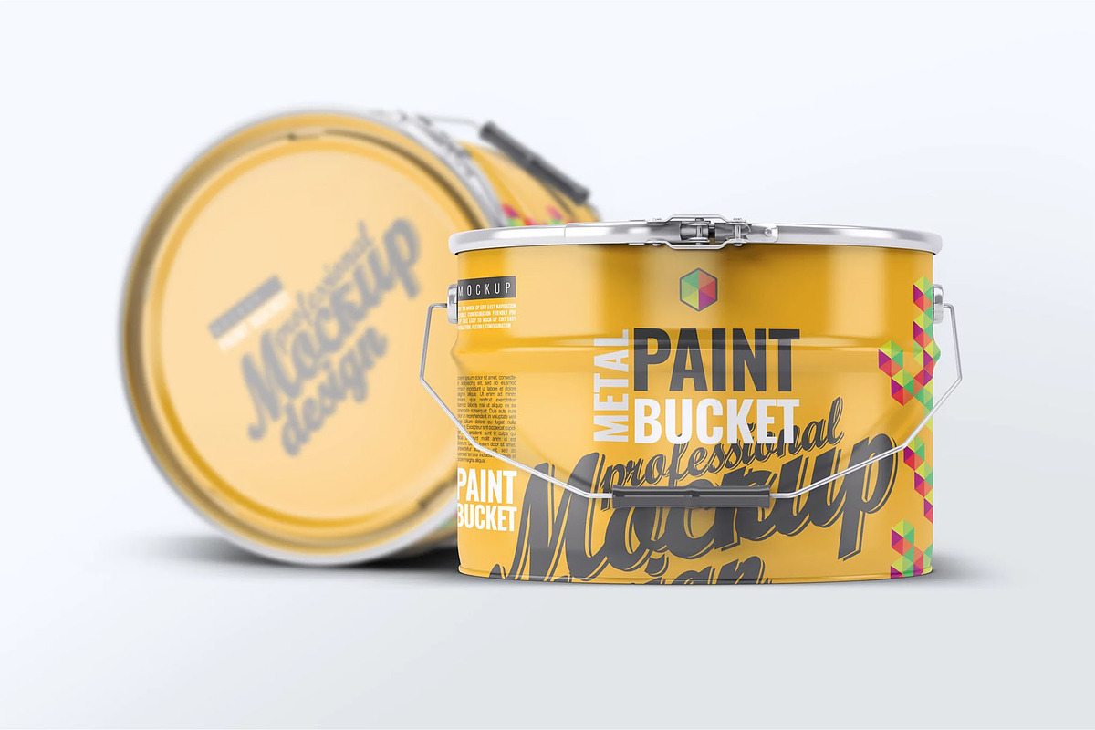 Metal Paint Bucket Mock-Up, a Product Mockup by DesignRushMarket (Photo 6 of 8)