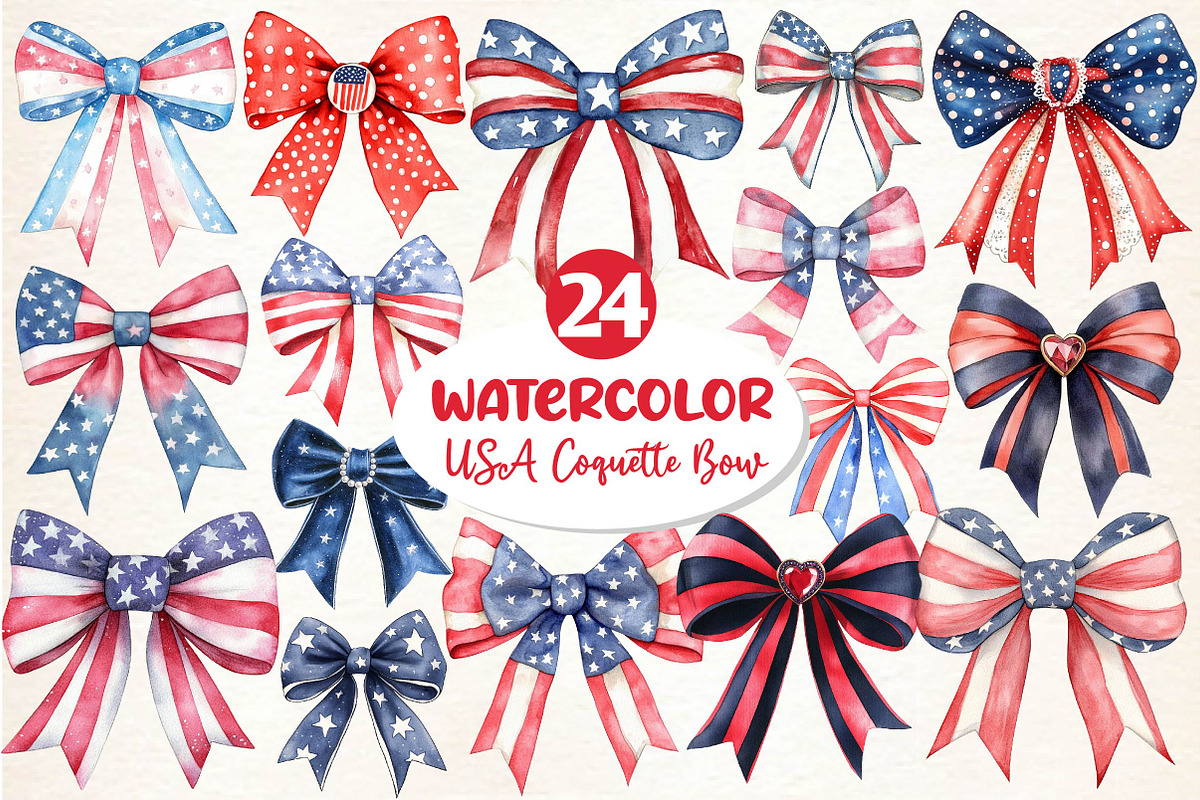 USA Coquette Bow Clipart, an Illustration by Dream Creation (Photo 1 of 5)