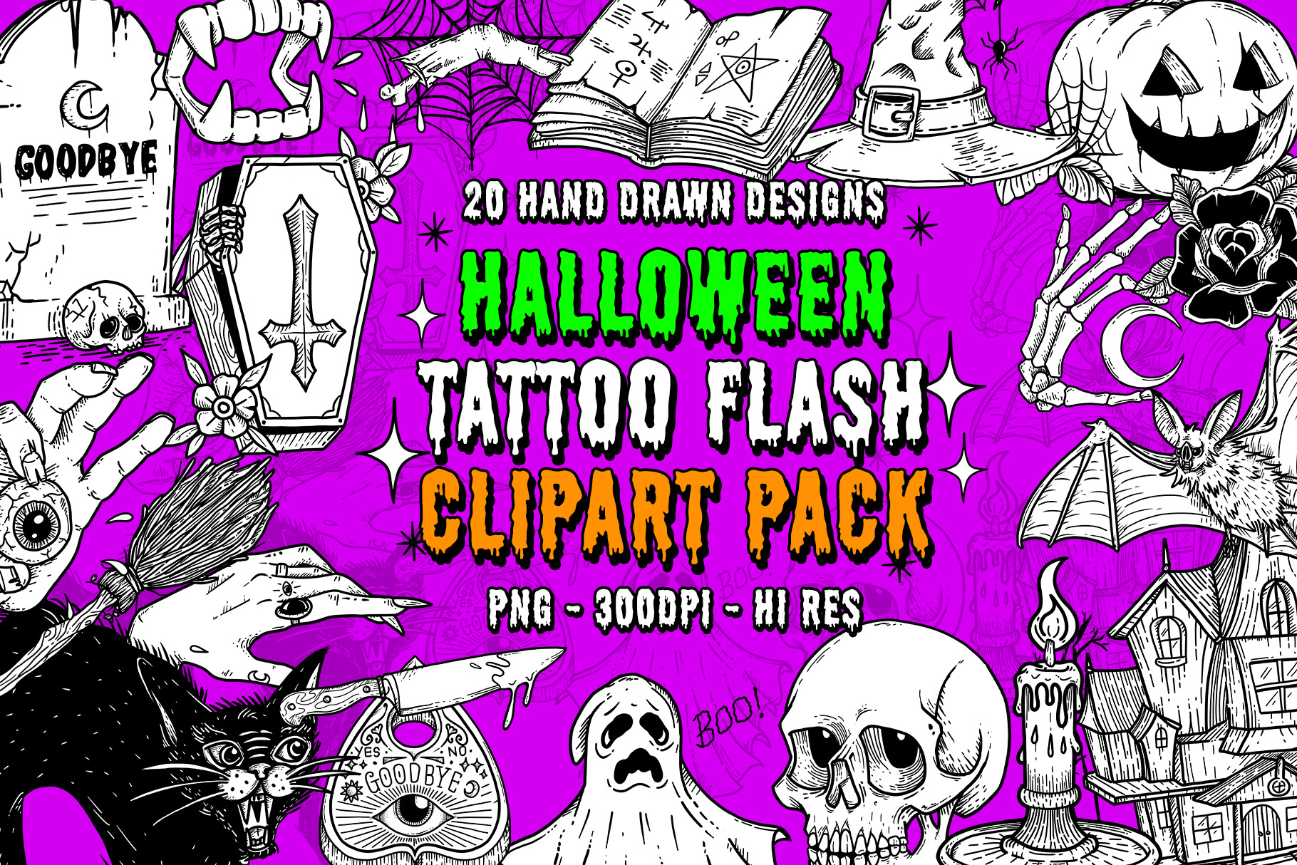 Halloween Tattoo Flash Clipart