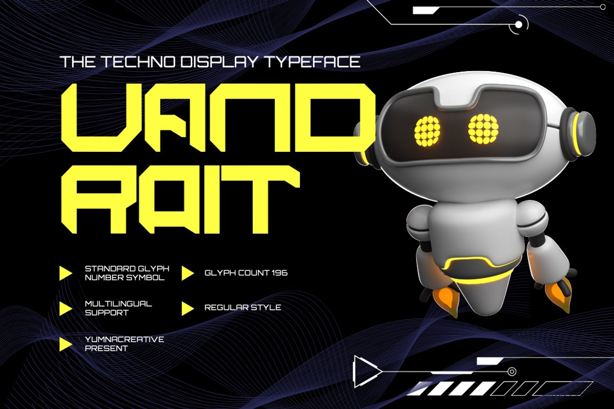 Vandroit - Techno Display Font, a Sans Serif Font by Dhabee (Photo 1 of 5)