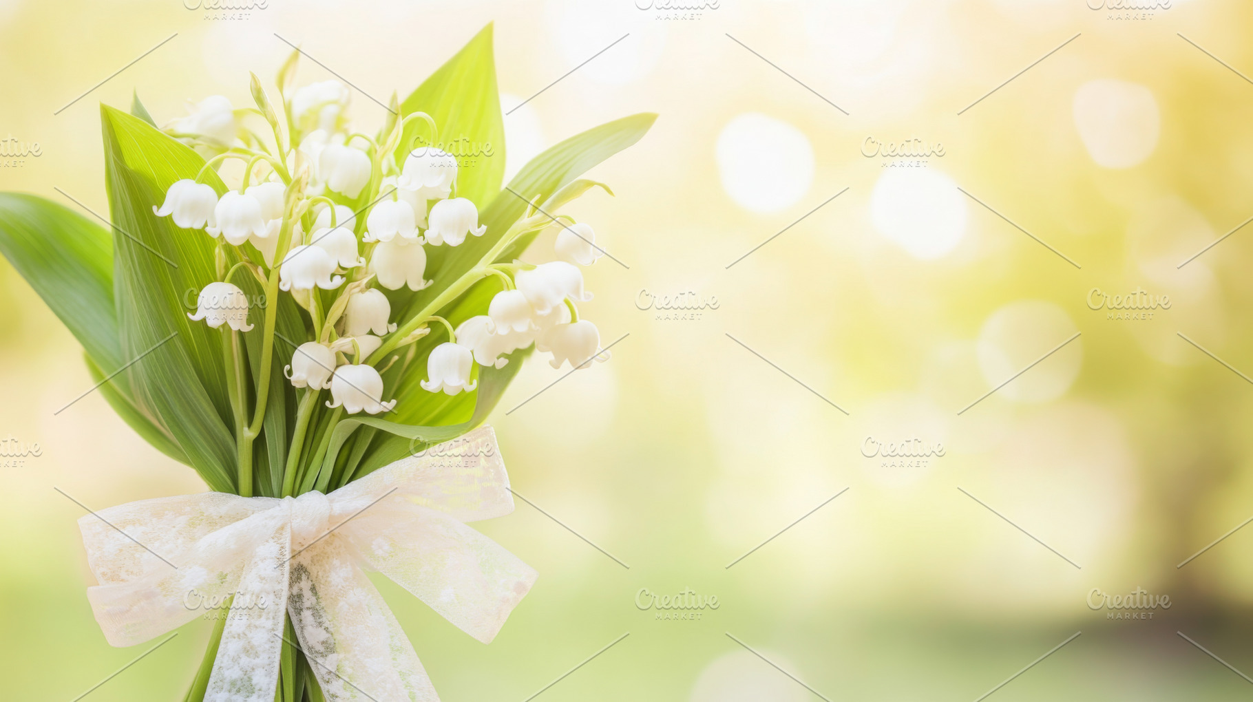 Small bouquet of lily of the valley resting on wooden surface, c, a Photo by Dvoevnore photos