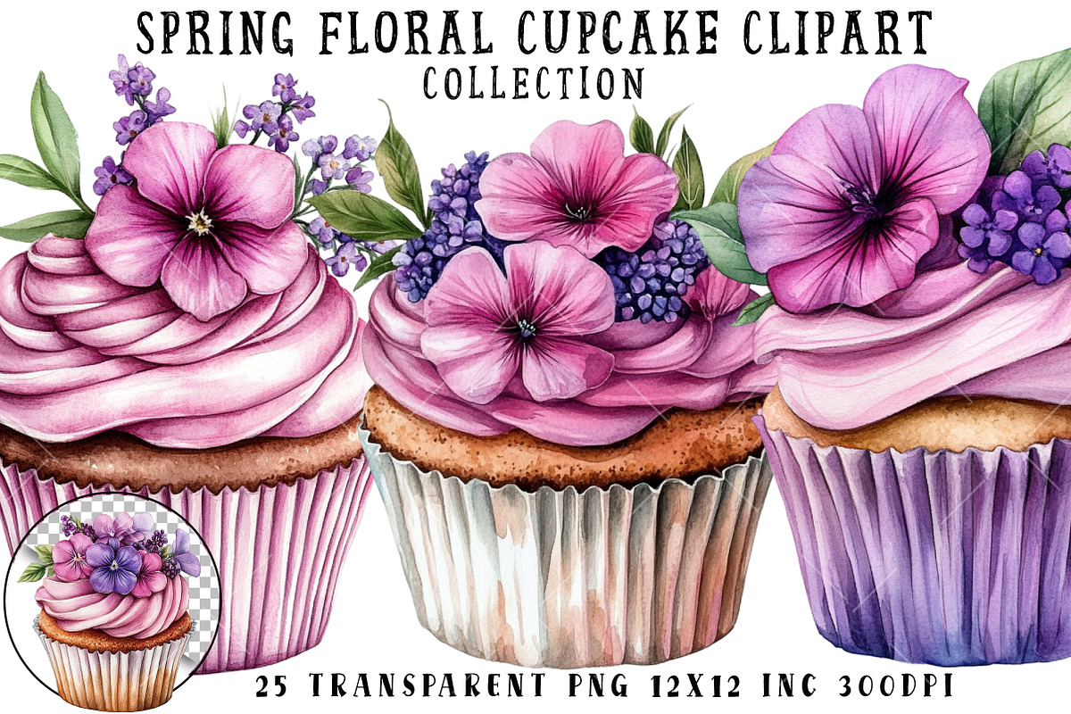 Spring Floral Cupcake Clipart, an Illustration by OK Design (Photo 1 of 6)