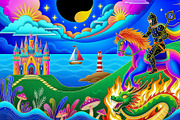 Psychedelic Fantasy Dragon Knight, a Decorative Illustration by StockVerse Creative (Thumbnail 3 of 4)