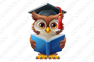 Wise Owl Cartoon Old Professor, an Education Illustration by Christos Georghiou